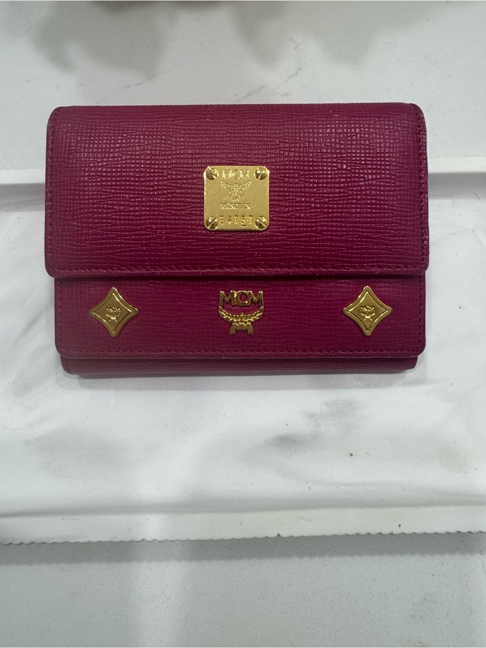 Rare MCM Raspberry Pink Leather Wallet with Gold Hardware